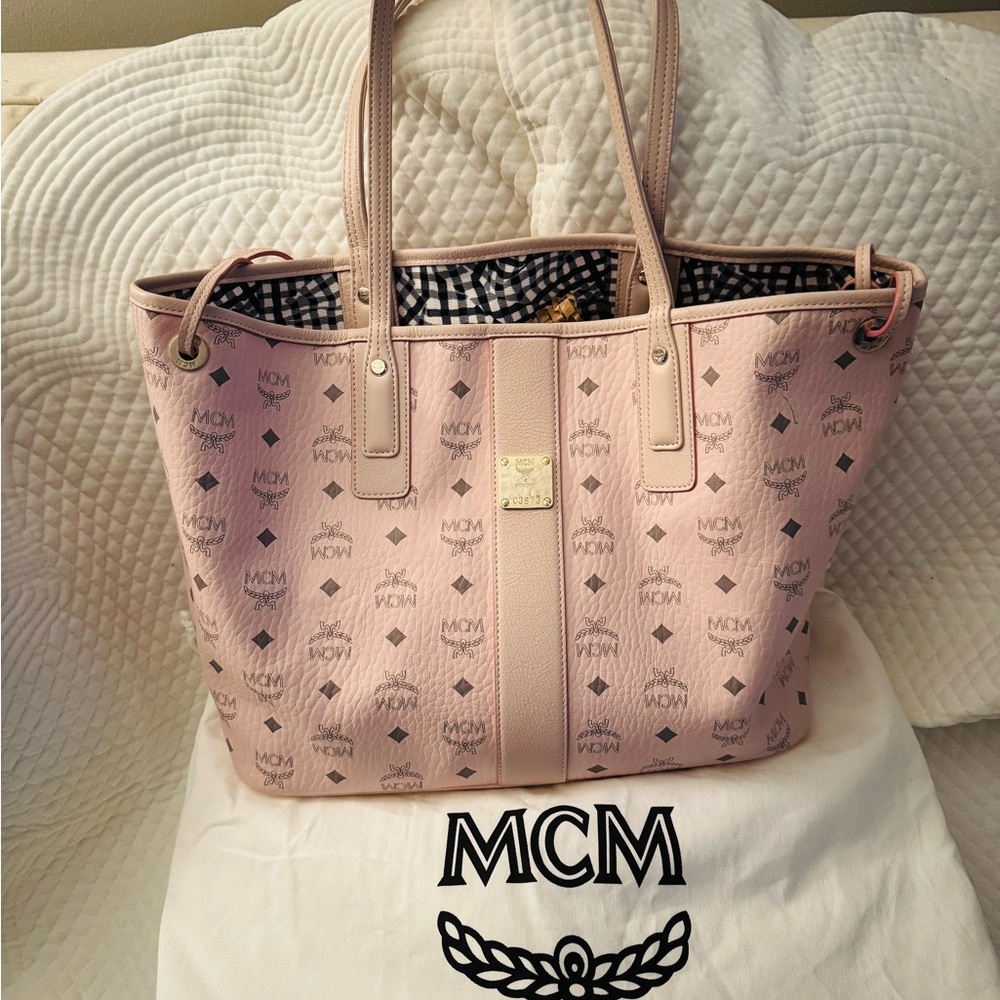 SOLD - MCM Pink Monogram Leather Tote